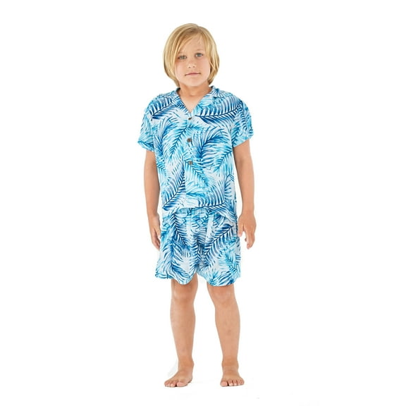 Hawaii Hangover Boy Aloha Luau Shirt Cabana Set in Simply Blue Palms