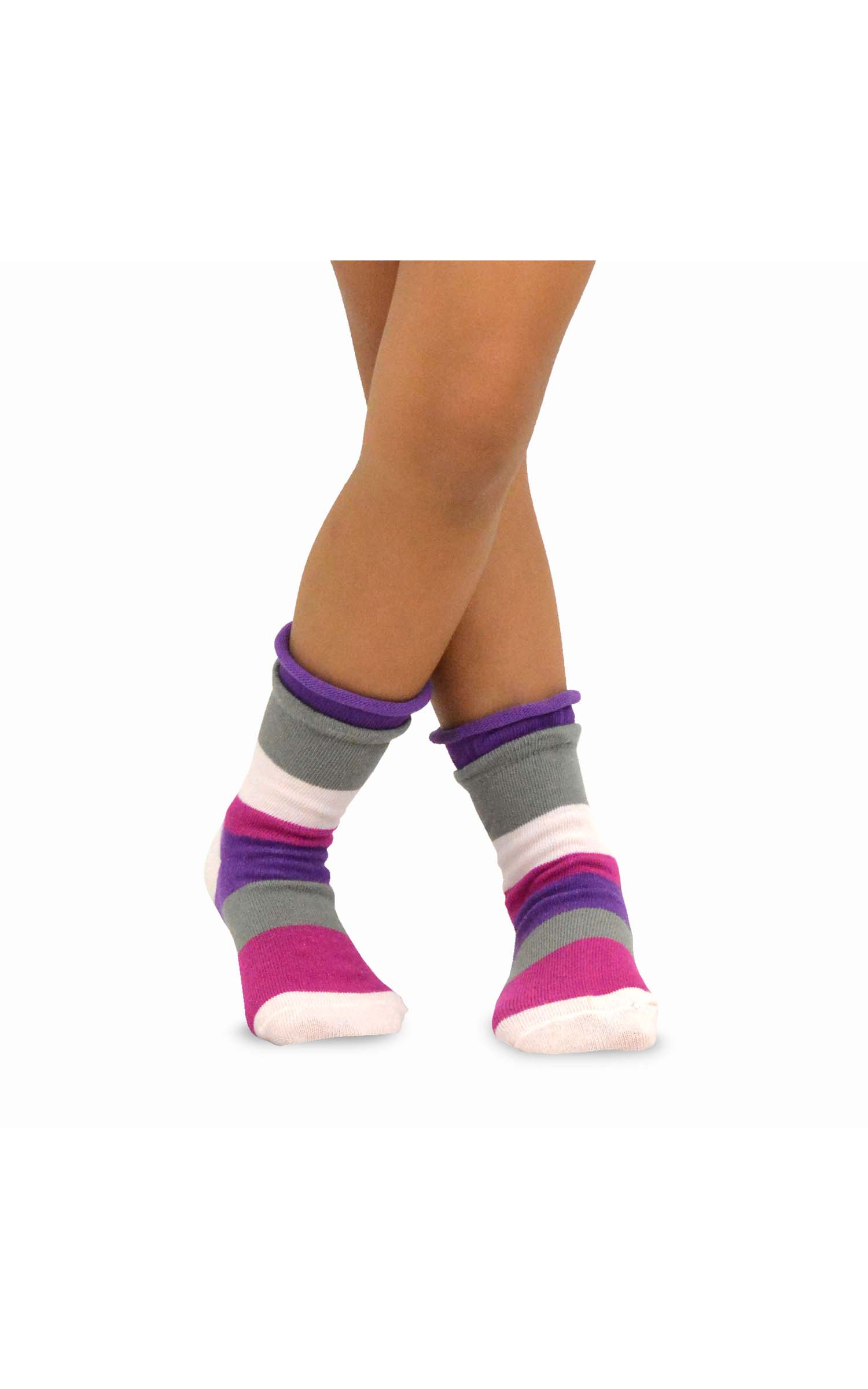 TeeHee Little Kids Girls Cotton Crew Basic Roll Top Socks 6 Pair Pack (9-10 Years, Indian Stripe) - image 2 of 7