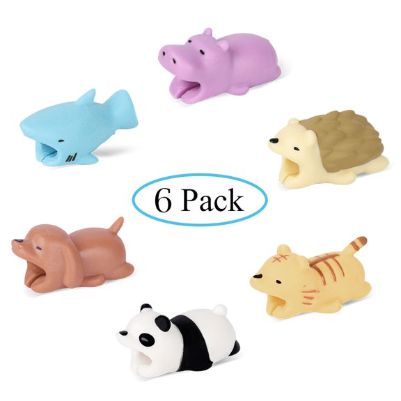 6 Pack Animal Cable Bite Protectors, Cute Cable Saver for iPhone Charger, Prevent Cable Breakage