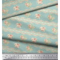thumbnail image 2 of Soimoi Green Silk Fabric Leaves,Peach Flower & Stripe Print Fabric by Yard 42 Inch Wide, 2 of 3