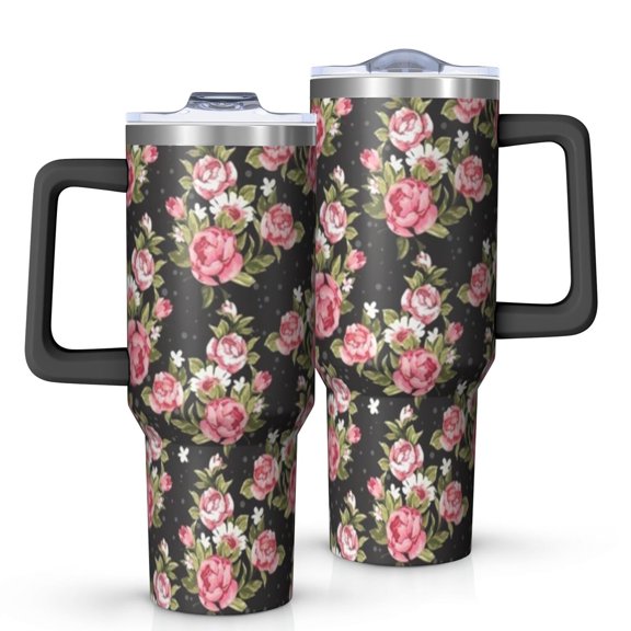 Flower Tumbler with Handle and Lid,40oz Double Wall Vacuum Insulated Tumbler,Cups Gift for Women and Men