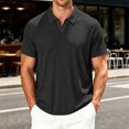 thumbnail image 7 of KLHDSF Collared Muscle Polo Shirts for Men Slim Fit V Neck Short Sleeve Ribbed Knit, Stretch, Textured, Athletic, Dress Shirt, Lightweight, Fitted Tee Black L, 7 of 7