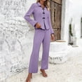 thumbnail image 2 of Ihph7 Ribbed Pajama Set Women Long Pajamas for Women Set Button Down Pajamas Women Womens Loungewear Long Sleeve Lounge Sets for Women Long Sleeve Pajama Set for Women Purple 3XL, 2 of 4