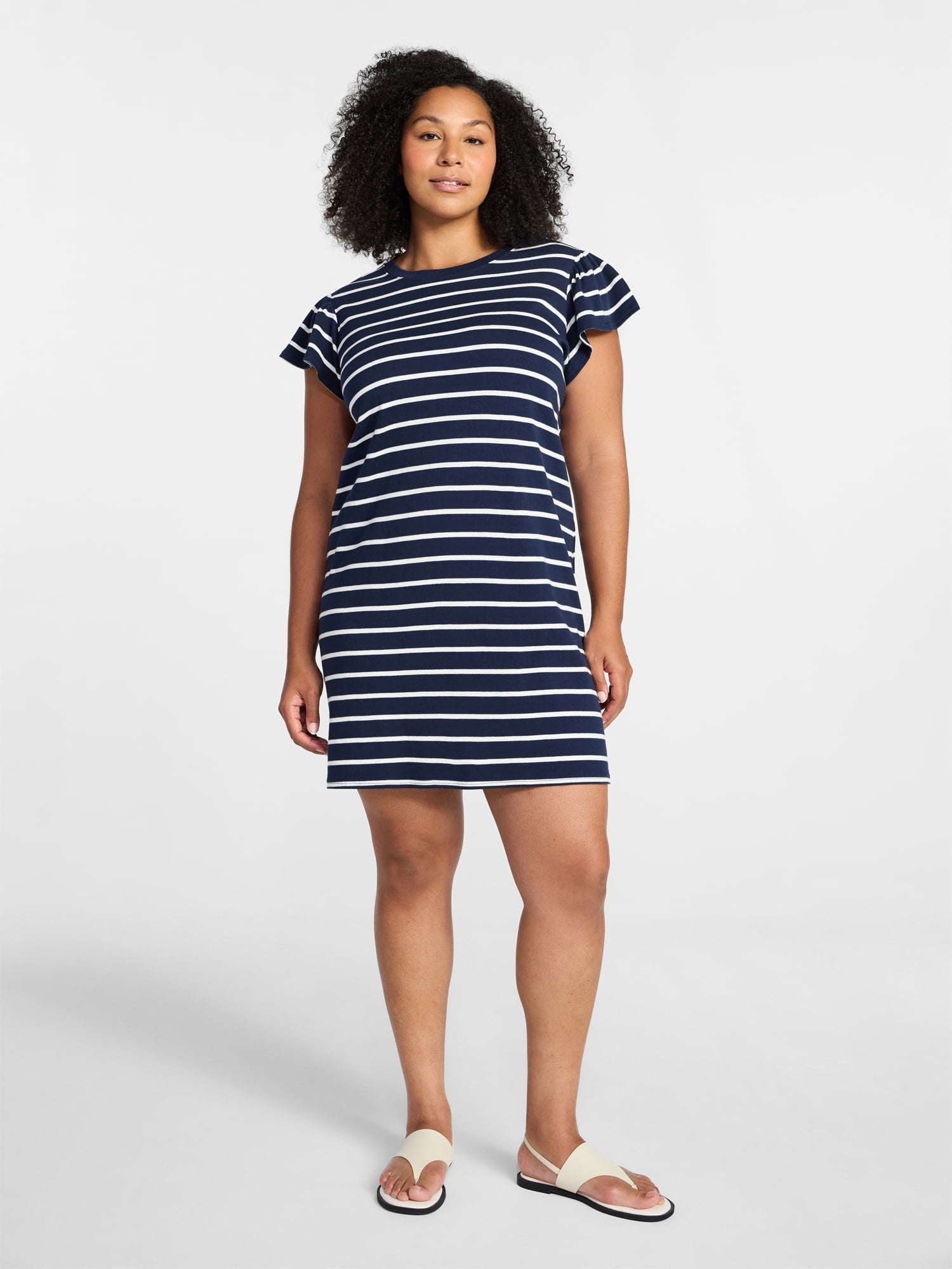 Time and Tru Women's Cotton T-Shirt Mini Dress with Flutter Sleeves, Sizes XS-XXXL