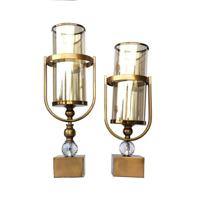 AFD Home 12014763 Gold Metal & Glass Candleholders