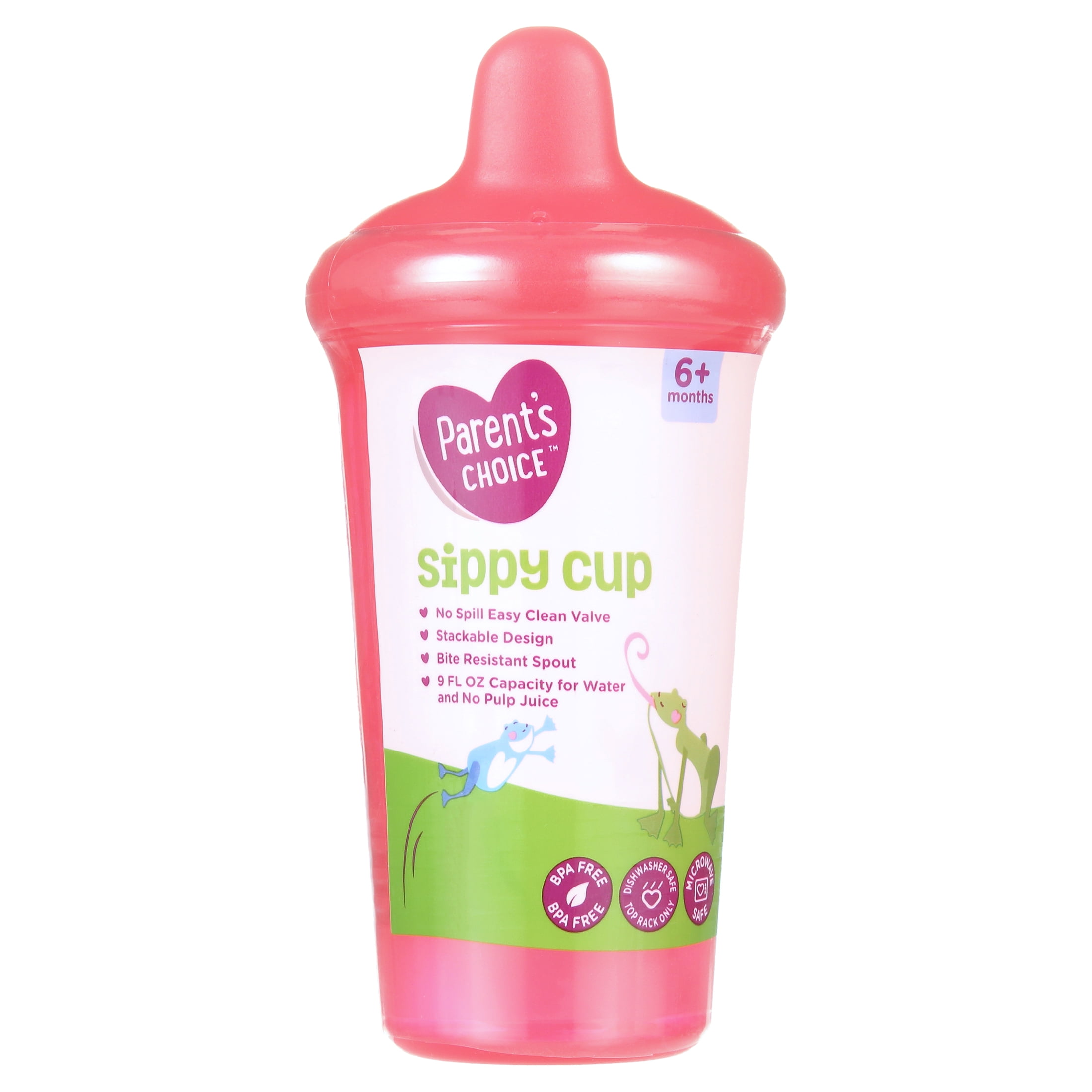 (4 pack) Parent's Choice Hard Spout Sippy Cup 6 Months+, Red, 9 fl oz