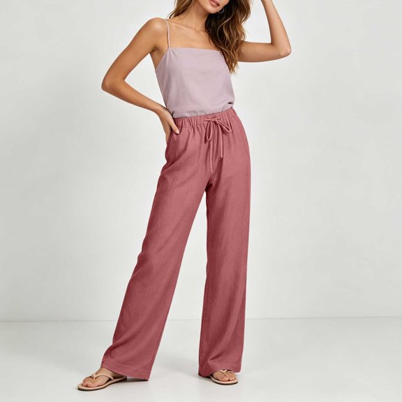 Blmnix Womens Pants Casual Palazzo Casual Pants Cotton Pants Jeans High Long Straight-Leg Pink Warm Pants for Women,S