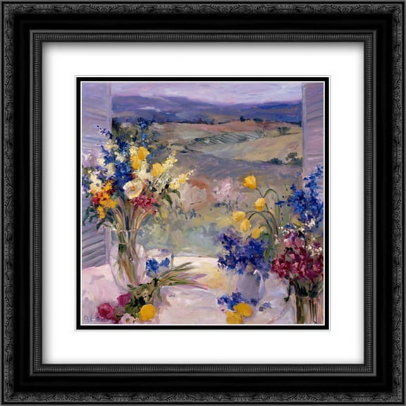 Tuscany Floral 2x Matted 20x20 Black Ornate Framed Art Print by Stevens, Allayn
