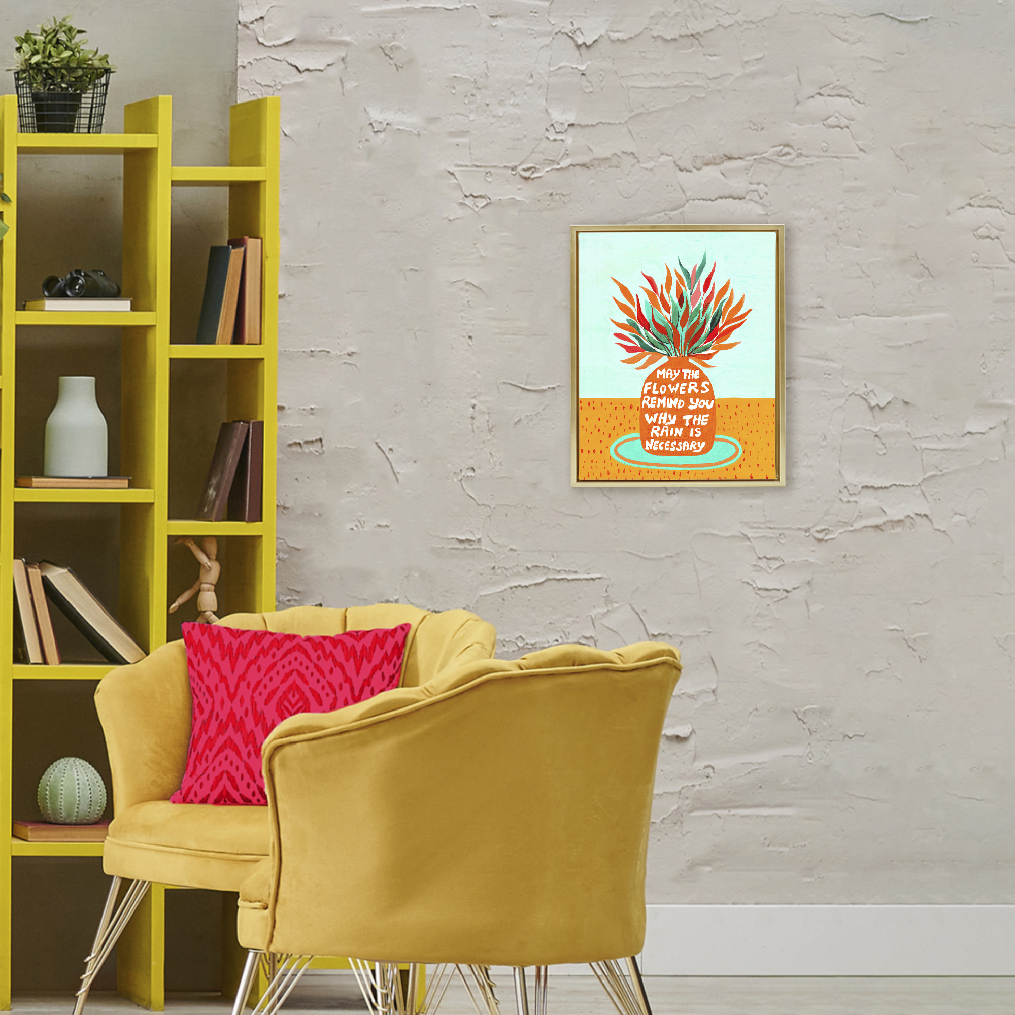 Flowers Remind Rain Is Necessary Gold Framed Floater Canvas Wall Art, design by Nabeela Rumi