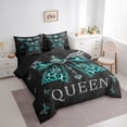 thumbnail image 3 of Homewish Teal Leopard Print Ribbon Bedding Comforter Set 7pcs for Teen, King and Queen Queen Bedding Sets, Butterfly Damask Flower Reversible Queen Sheet Sets, Microfiber Bedroom Decor, 3 of 7