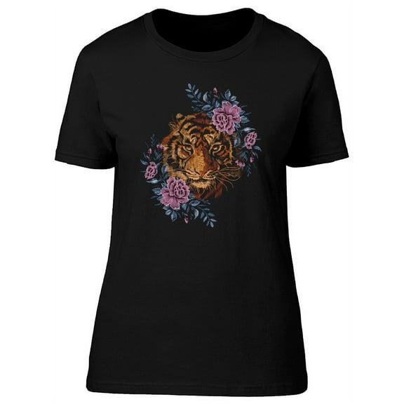 Tiger With Purple Flowers T-Shirt Women -Image by Shutterstock, Female Small