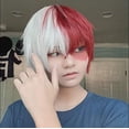 thumbnail image 1 of TOPHR Peluca corta roja y blanca Anime Cosplay Pelucas sintéticas resistentes al calor para Halloween mujeres disfraces de niñas pelucas fiesta (mitad blanca mitad roja), 1 of 5