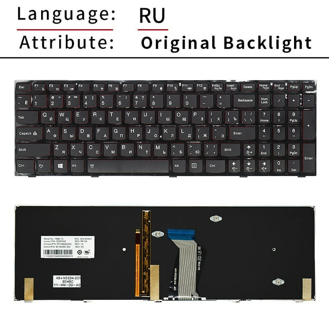 Clavier d'Ordinateur Portable Original US Russe pour Lenovo Ideapad Y500 Y510 Y500NT Y510P Y500N T4B8-TC 25207342 avec Rétroéclairage RU Original Rétroéclairé