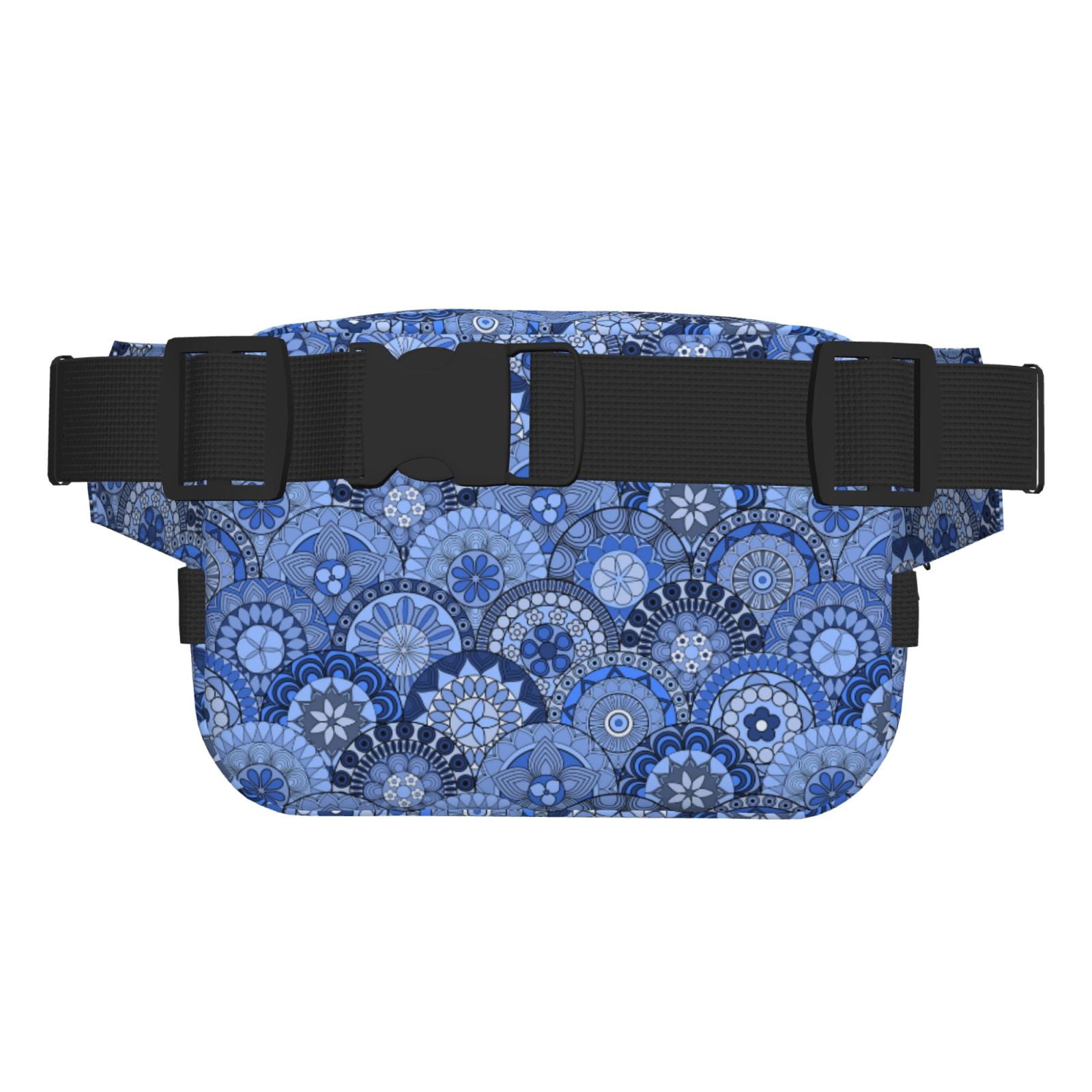 Picia Blue Mandala Harmony Print Square Double-Layer Waist Bag Mini Adjustable Waist Belt Bag Exercise Running Travel Hiking