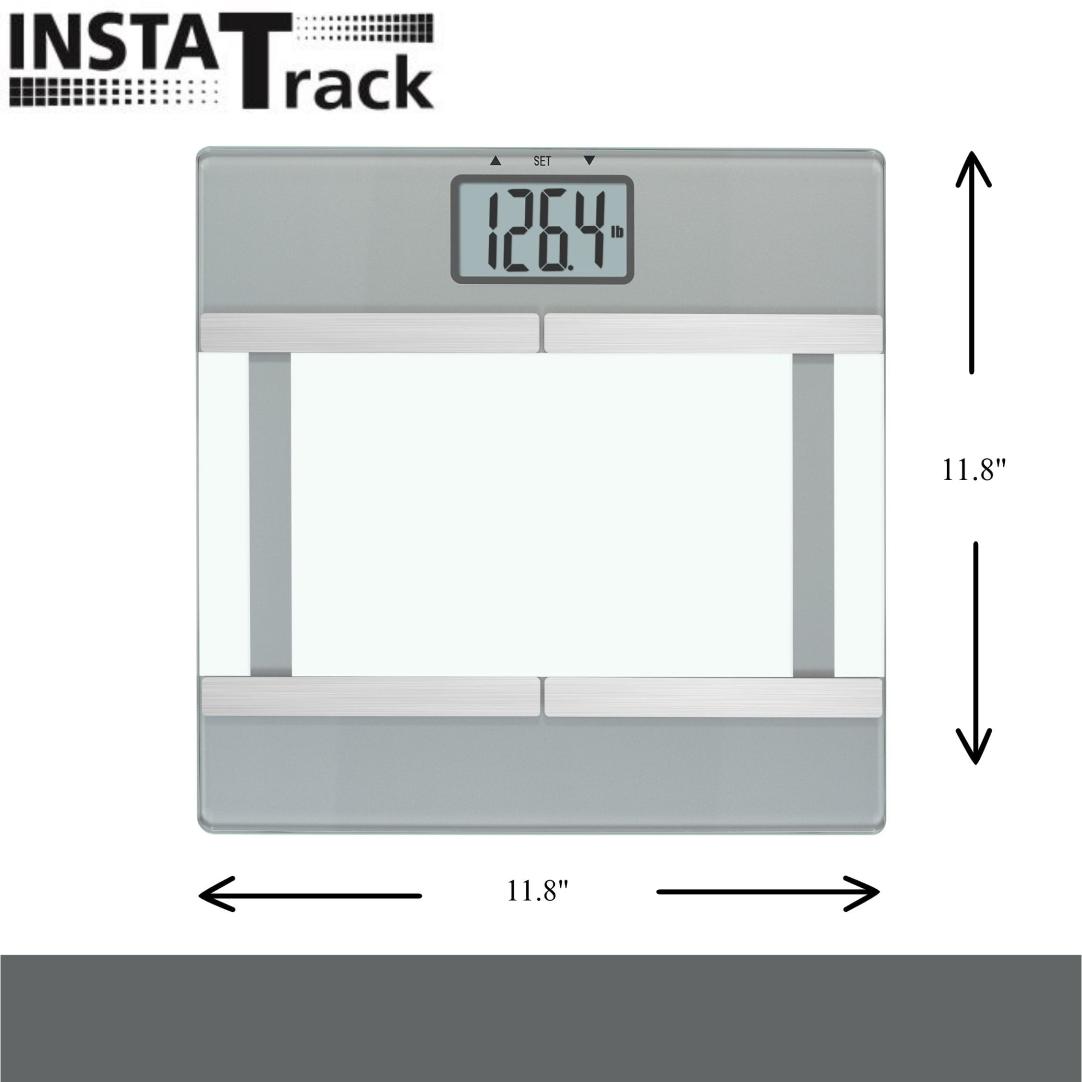 InstaTrack 11.8" x 11.8" Digital Glass Body Weight Scale with Body Fat/BMI Monitoring, Clear
