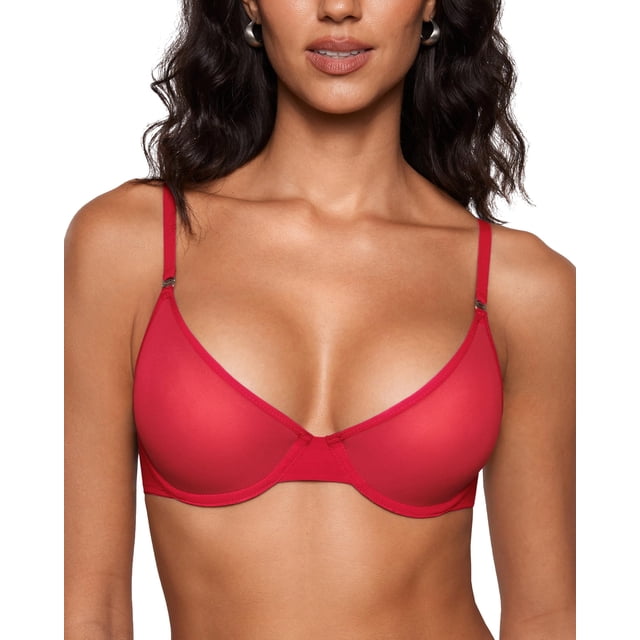 Sostén INLYRIC Cosnufy Balconette Transparente con Aro 34D Rojo