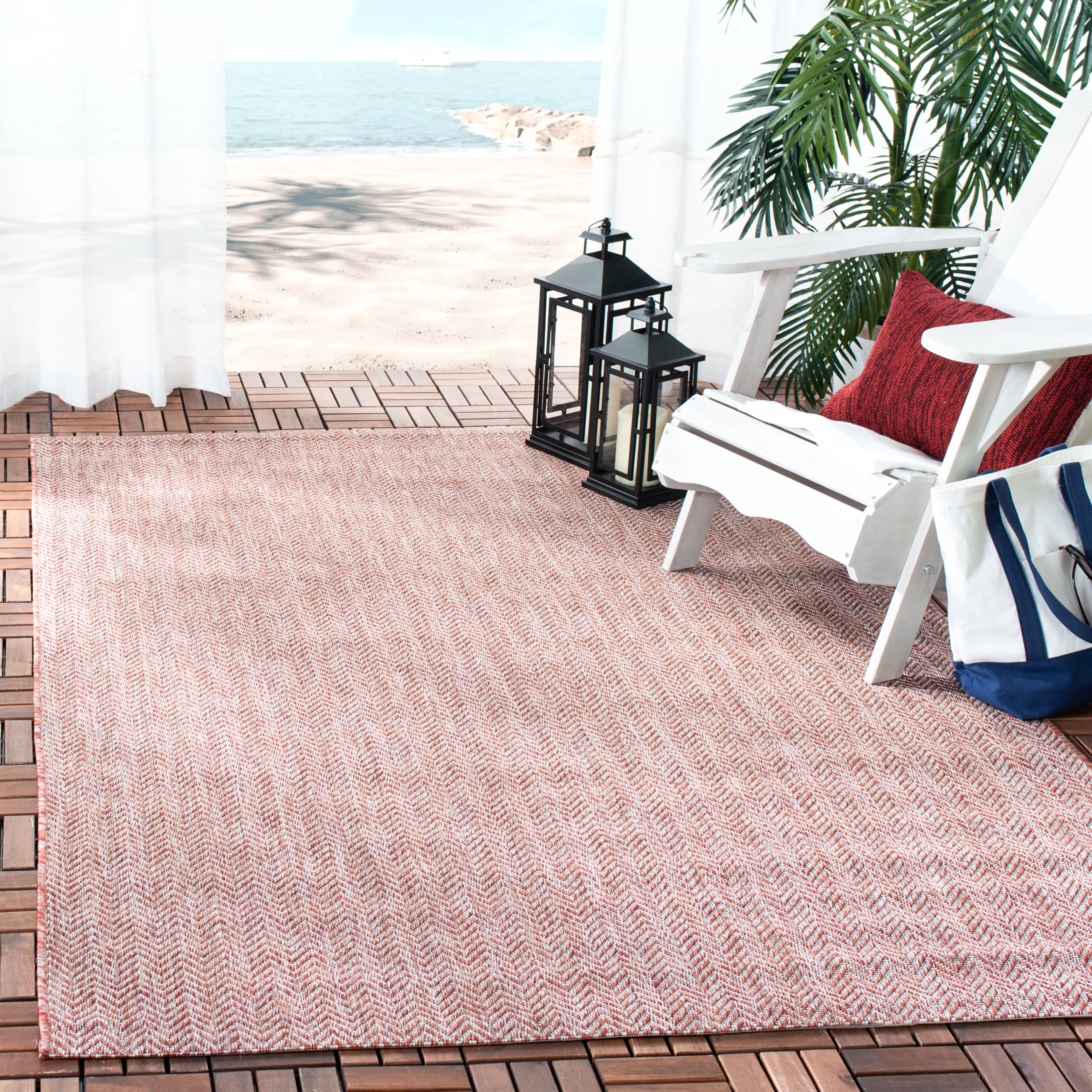 Safavieh Courtyard Blazhe Chevron Indoor/Outdoor Area Rug, Red/Beige, 4' x 5'7"