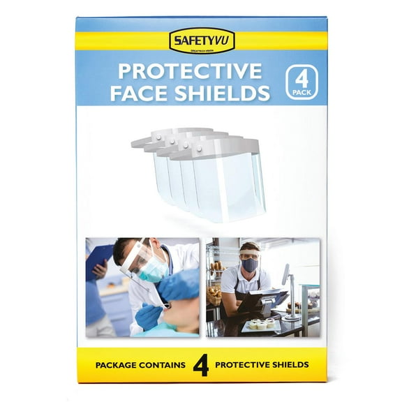 Protective Face Shields by Panoptx - 4 Full Shields per Box - Lightweight, Elastic Comfort Fit - Clear Splash Guard - AntiFog Coatings - Maximum Visibility