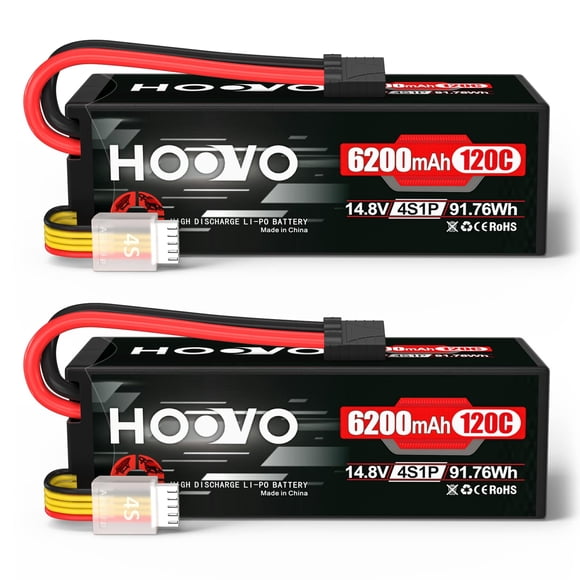 HOOVO Batterie Lipo 4S 14.8V 6200mAh 120C Boîtier Rigide pour Voiture RC avec Prise TR Compatible pour Voiture RC à l'Échelle 1/8 et 1/10 Buggy Camion Robuste Slash 4X4 Cr