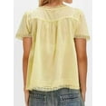 thumbnail image 5 of Women Tie Front Lace Trim Top Sheer Short Sleeve Scoop Neck Button Shirt Y2k Ruffle Flowy Boho Crop Tops Yellow S, 5 of 6