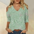 thumbnail image 2 of BangWanChi Womens Summer Tops with Sleeves Women's Fashionable Casual 3/4 Sleeve Off Shoulder V-neck Printed Top, 2 of 5
