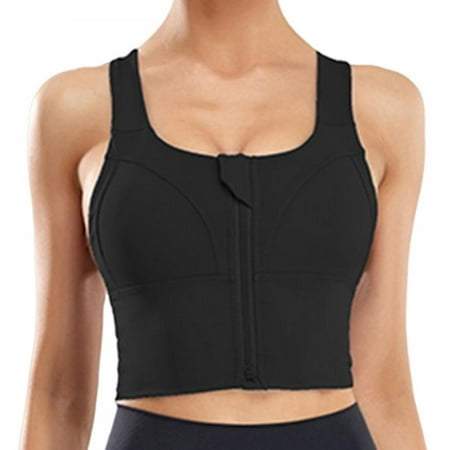 

Pretty Comy Women s Zip Front Sports Bra Wireless Medium Support Post-Surgery Bra Criss-Cross Back Padded Active Yoga Sports Bras
