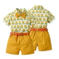 thumbnail image 4 of KYAIGUO Kids Toddler Boys Summer Hawaii Beach Sets Baby Infant Clothing Sets Short Sleeve Lapel down Button Flower Print Top+short Pants Two-Piece Set, With Belt as a Gift,Sizes 9M-6T, 4 of 9