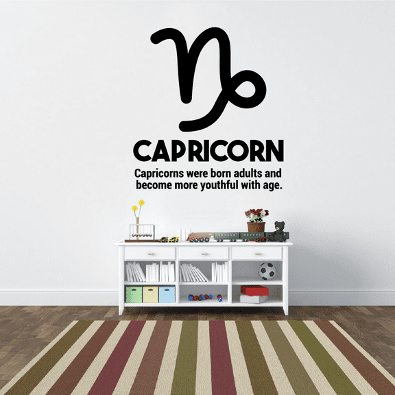 Capricorn Zodiac Sign Capricorn Horoscope Born Adults and Become More Youthful With Age Capricorn Earth Sign Bedroom Wall Decal Sticker Kids Adults Girls Boys Room Bedroom Decoration Size (20x18 inch)