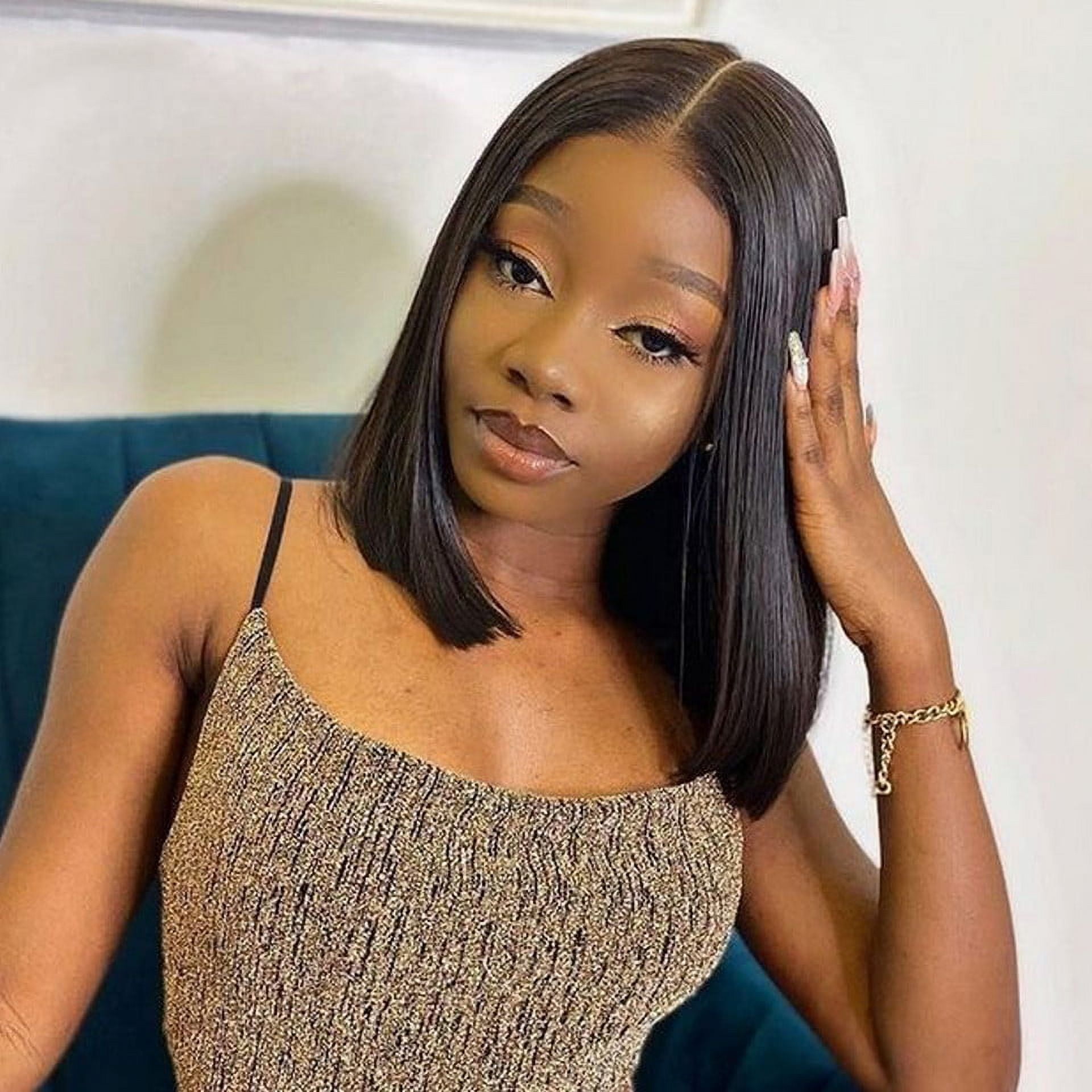 Bob Wigs Natural Black Human Hair Lace Part Wigs Pre Plucked 4×1 T Part Lace Front Wig Middle Part Short Straight Bob Wigs for Women 12inch