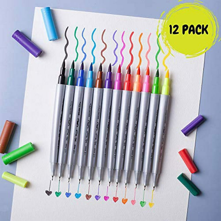12 Assorted Colors Metallic Marker Pens, Double Point Fine and Brush T –  hhhouu