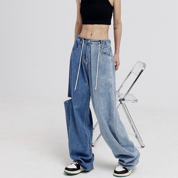 Vedolay Wide Leg Jeans Wide Leg Jeans for Women High Waisted Baggy Straight Denim Pants,Blue XXL