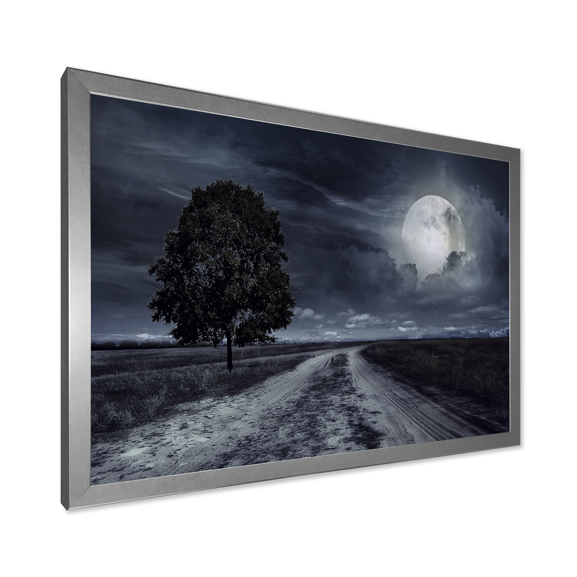 Designart 'A Full Moon Over Paved Road' Nautical & Coastal Framed Art Print