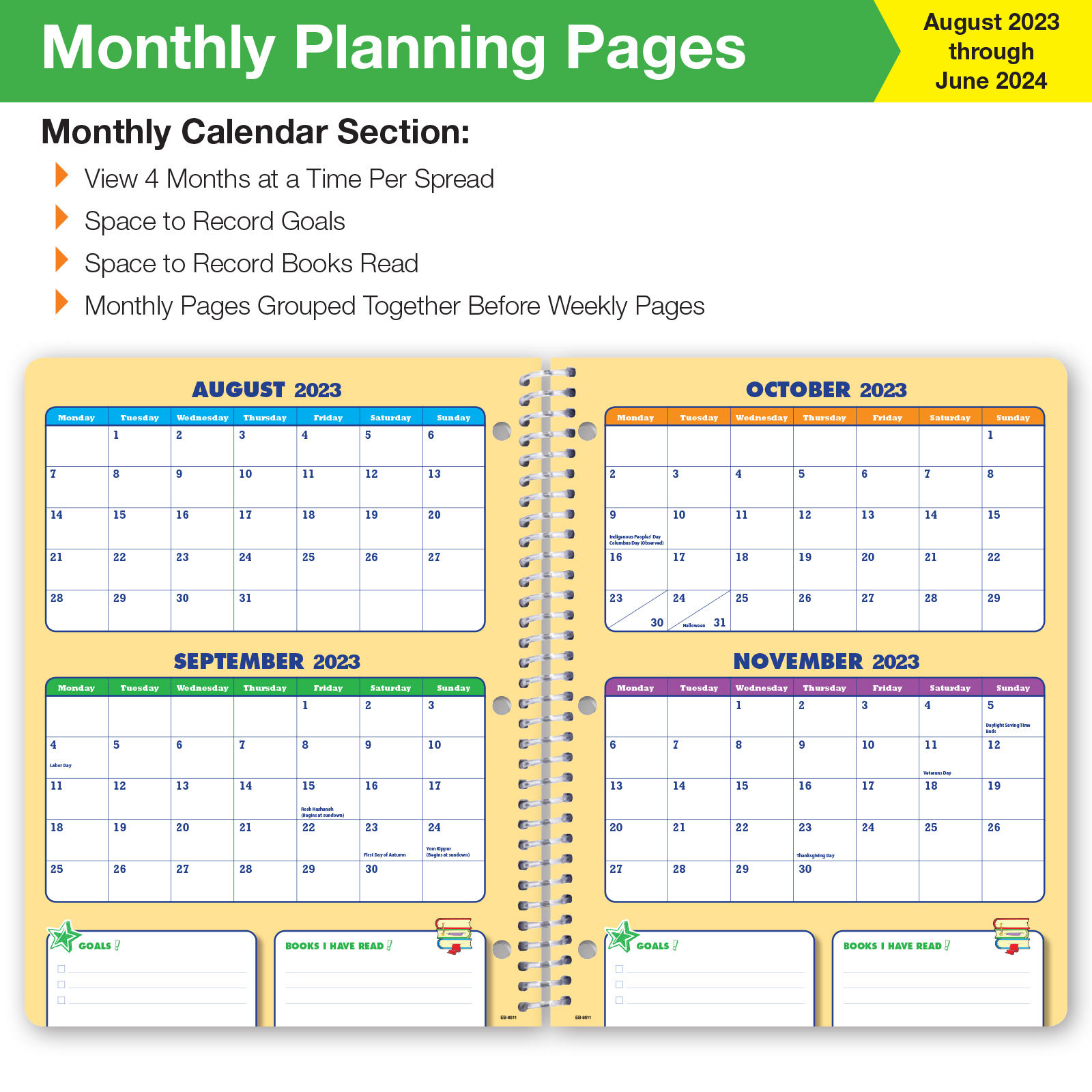 Global Datebooks Dated Elementary Student Planner for Academic Year 2023-2024 Includes Ruler/Bookmark and Planning Stickers (Block Style - 8.5"x11" - Paint Splatter) - image 5 of 10