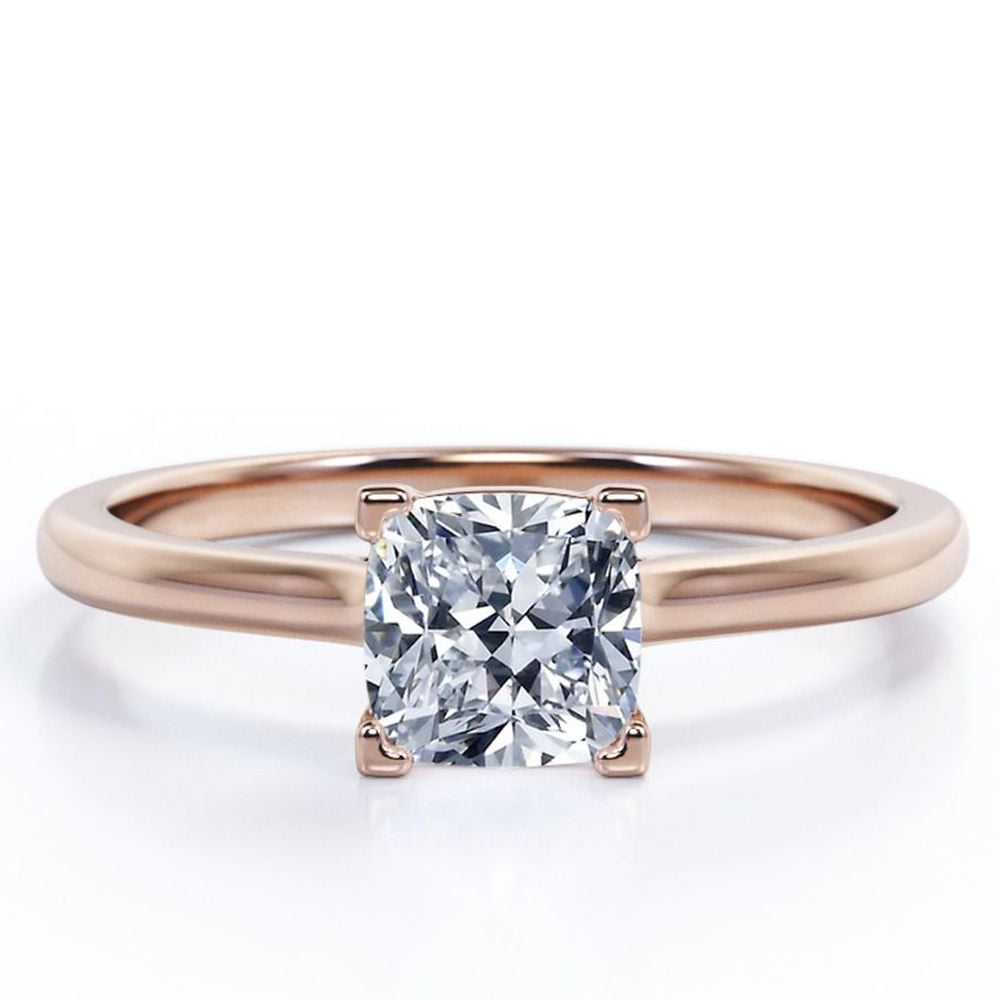 JeenMata 4 Prong - 2 Carat Cushion Cut Engagement Ring - Solitaire Right Hand Ring - 18K Rose Gold Plating Over Silver