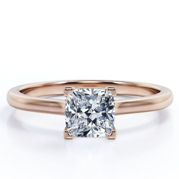 JeenMata 4 Prong - 3 Carat Cushion Cut Engagement Ring - Solitaire Right Hand Ring - 18K Rose Gold Plating Over Silver
