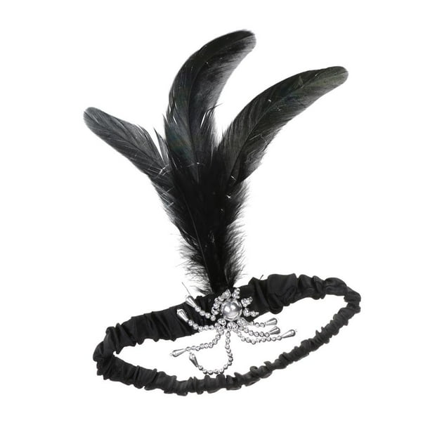 Mujeres Decoración de cabellero Elástica Color Negro Artificial para Disfraz Accesorios de Hugo Diadema de plumas