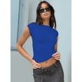 thumbnail image 4 of Backless Slim Fit T Shirt for Women Short Sleeve Crew Neck Crop Top Casual Summer Y2K Crop Tee Blue S, 4 of 5