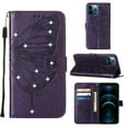 thumbnail image 1 of SaniMore Case for iPhone 14 Pro (6.1" 2022), PU Leather Luxury Embossed Butterfly Glitter Diamond [Wrist Strap & Card Slots & Flip Kickstand] Full-body Shockproof Wallet Cover, urple, 1 of 8