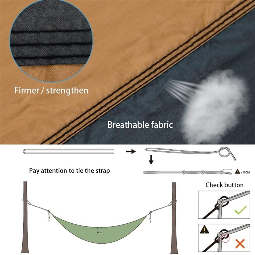 RKXQT Portable Nylon Cloth Double Camping Hammock with Carabiners & Ropes, Lightweight & Breathable