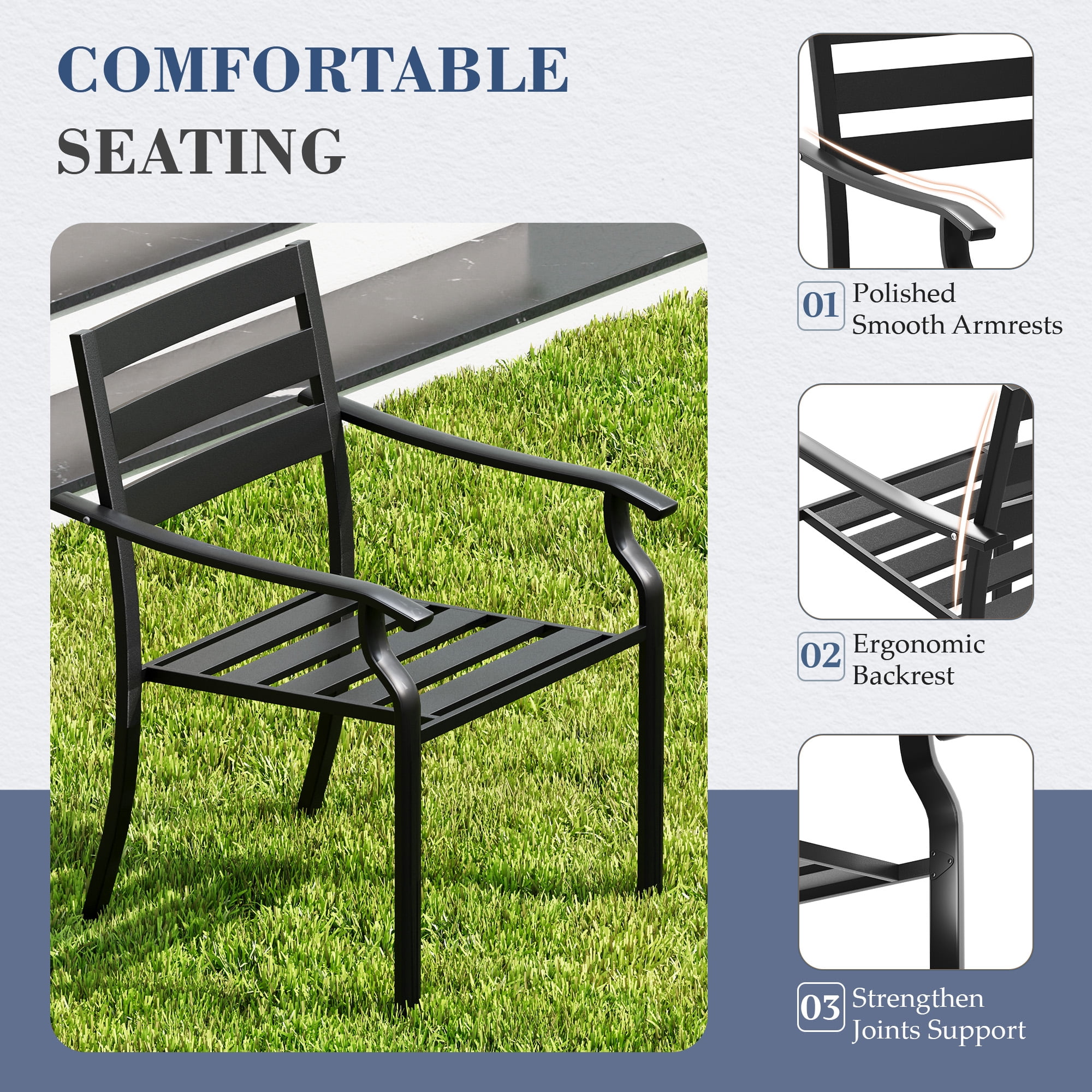 Homrest 5 Piece Steel Foldable Outdoor Conversation Sets with Table with Umbrella Hole and Stackable Chairs