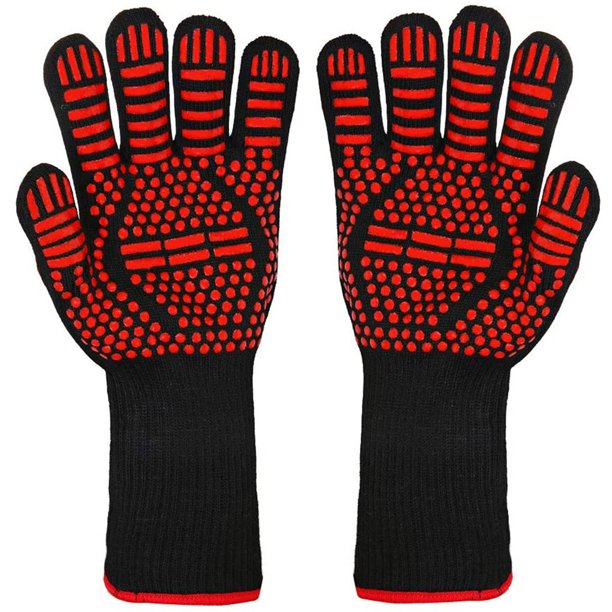 Inteprter 1 par de guantes antillamas para horno, guantes para barbacoa, resistentes al calor, antideslizantes, guantes protectores de muñeca para horno, Herramientas y accesorios para hornear No.01 Inteprter HA002149-01