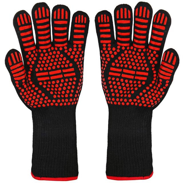 Inteprter 1 par de guantes antillamas para horno, guantes para barbacoa, resistentes al calor, antideslizantes, guantes protectores de muñeca para horno, Herramientas y accesorios para hornear No.01 Inteprter HA002149-01