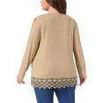 thumbnail image 4 of DARING DIVA  Women's Plus Square Neck Lace Hem Blouse 1X Khaki, 4 of 5