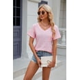 thumbnail image 4 of Spring And Summer V-neck Pocket Solid Color Long-sleeved Loose T-shirt Tops For Women, 4 of 8