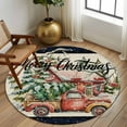 thumbnail image 3 of Christmas Red Truck Round Rug 5ft Washable Circle Kitchen Rugs Non Slip Winter Farmhouse Rustic Xmas Tree Large Area Rug Indoor Floor Carpet for Bedroom Living Room Home Office Dining Room Nursery, 3 of 8