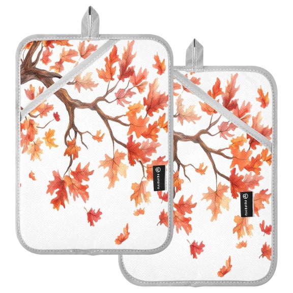 Ryvnso Falling Autumn Leaves Pattern Oven Mitts Heat Resistant Pot Holders Set of 2 Hot Pads