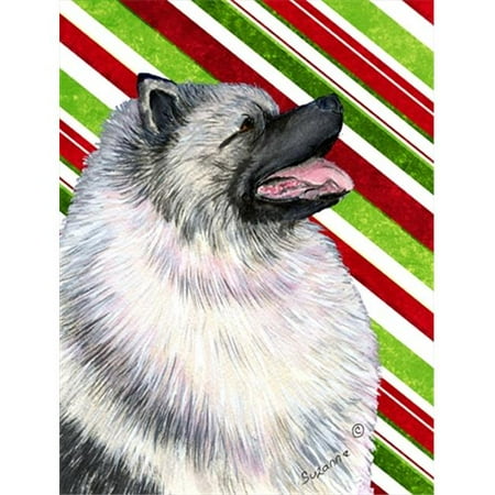 Keeshond Candy Cane Holiday Christmas Flag Canvas- House Size