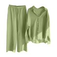 thumbnail image 4 of BYHONG Casual Outfits for Women Solid Long Sleeve Temperament Slit Long Shirt Wide Leg Trousers Two Sets Green XXL, 4 of 4