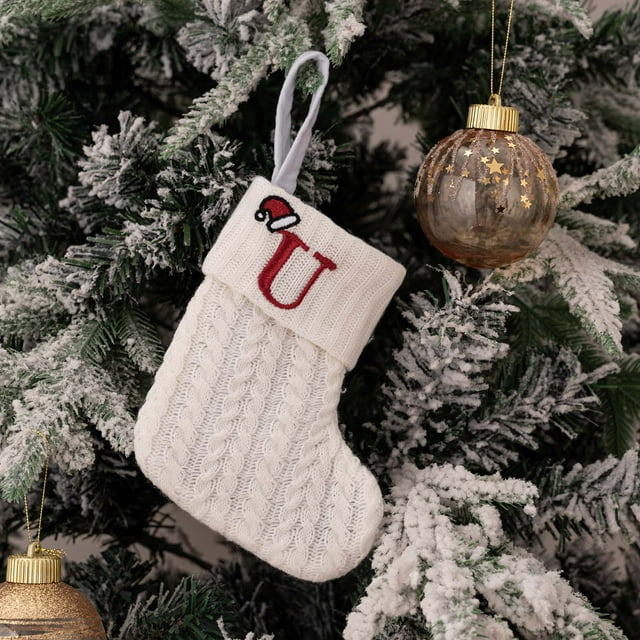 Sentmoon Wal-mart Deals Decorative Knit Socks Wool Stockings Embroidered Alphabet Children's Candy Gift Bag White Christmas Socks Gift Bag Up to 50% Off