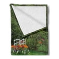 thumbnail image 2 of Garden Soft Flannel Fleece Throw Blanket, Spring Garden with Forest Hut Small Bridge Plants Flowerbedsnd Walkway, Cozy Plush for Indoor and Outdoor Use, 60" x 80", Green and Purple, by Ambesonne, 2 of 5